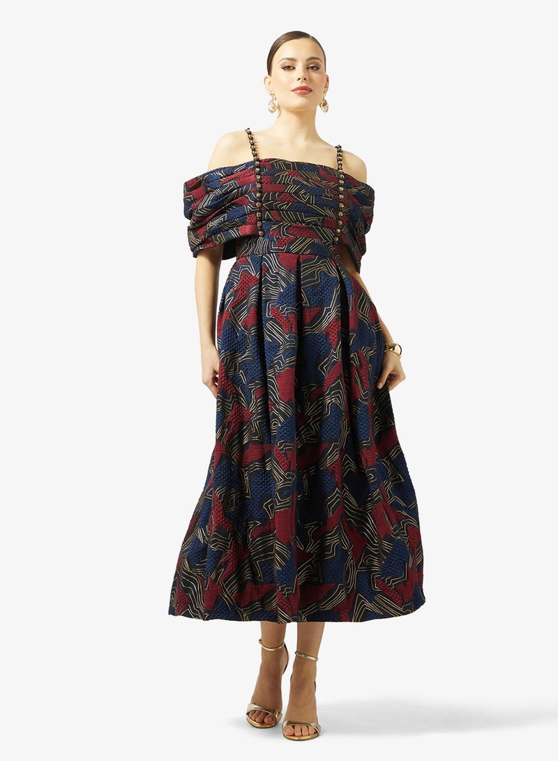 Threadz by Ajooni Off Shoulder Jacquard Maxi Dress - Image 4